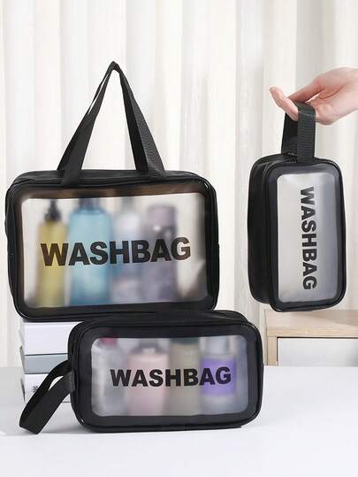 3pcs/Set Waterproof PVC Travel Cosmetic Bag, Makeups Organizer Bag, Toiletry Kit, Ideal For Vacation, Holiday, Summer Necessities, Skincare, Toiletries, Jewelry, Stationery, Electronics
