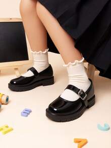 Mary Jane School Shoes For Girls - Chunky Platform Oxford Pumps | Uniform Dress Shoes For Toddler & Big Kids (Party, Everyday Wear) - màu đen - Xem 1