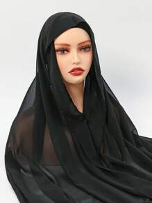 1 件女士纯色刺绣花卉穆斯林头巾，带有刺绣花卉图案雪纺围巾的头巾，轻盈透气的夏季女士披肩，优雅的头巾配饰，适用于日常、派对、旅行、礼服搭配