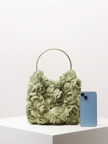花卉 3D 玫瑰手提包、花卉包、新娘派对包、舞会包、女士舞会礼服、舞会配饰、婚礼用品、优雅女士包（图案随机） - 綠色 - 查看 3