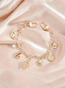 Ozean Charm, Ozean Taschencharm, goldfarbener Ozean Stil Taschencharm, dekorativer Zubehör, dekorative Taschenkette, Taschenverlängerung, Ersatzkette mit Charm, geeignet für Handtaschen, Shopper, Umhängetaschen, Schultertaschen, goldfarbener Ozean Stil Schlüsselanhänger mit Fischschwanz und Seestern Charm - elegantes Golddesign, modisches Taschenausstattung | Stranddekoration | Druckknopf