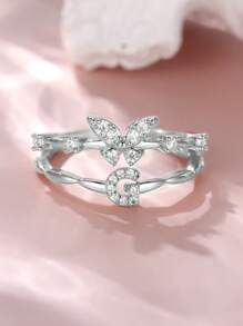 Tsnamer 1 件精致蝴蝶首字母戒指，适合女士 26 个字母 A-Z 个性化名字堆叠戒指珠宝生日圣诞礼物 - 戒指 - 查看 52