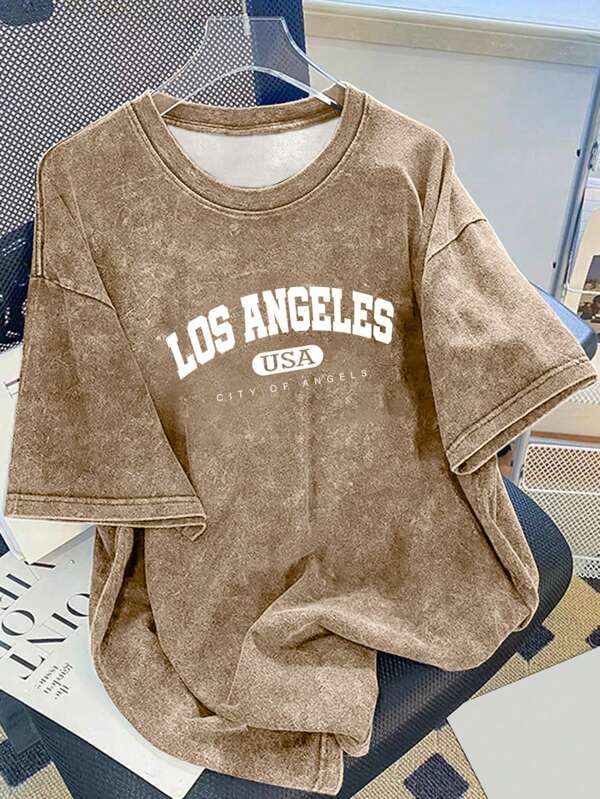 1 pièce T-shirt décontracté minimaliste lavé pour garçons et adolescents, printemps/été