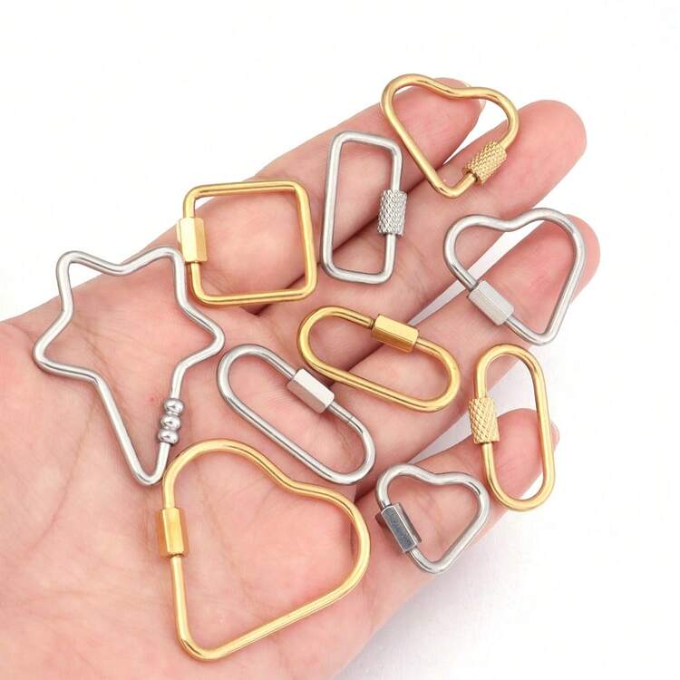 2 件/包不锈钢几何连接扣，心形、椭圆形、五角星形手链项链连接螺丝，DIY 珠宝配件 - 幾何連接扣 - 查看 1