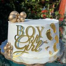 亚克力“男孩或女孩”蛋糕装饰 - 1 件金色装饰，用于性别揭晓和迎婴派对 - 通用庆祝蛋糕配件