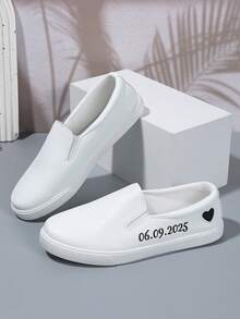 2025 New Versatile Leather Upper Slip-On Casual White Sneakers, Unisex Couple Style Loafers - White - View 4