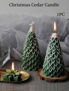1pc Christmas Tree Scented Soy Wax Candle, Christmas Pine Scented Candle, Atmosphere Decor For Events, Holidays, Gifts Home Decor Christmas Decorations Room Decor, Christmas Gifts - Green - View 1