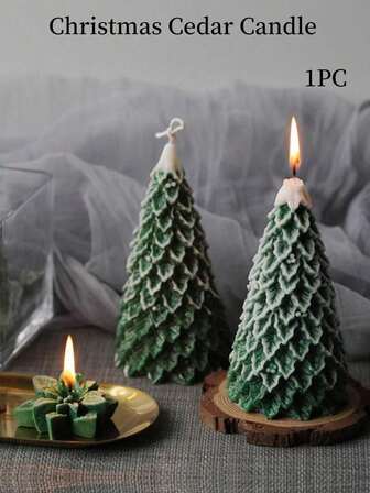 1pc Christmas Tree Scented Soy Wax Candle, Christmas Pine Scented Candle, Atmosphere Decor For Events, Holidays, Gifts Home Decor Christmas Decorations Room Decor, Christmas Gifts