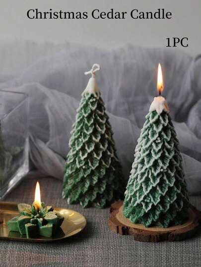 1pc Christmas Tree Scented Soy Wax Candle, Christmas Pine Scented Candle, Atmosphere Decor For Events, Holidays, Gifts Home Decor Christmas Decorations Room Decor, Christmas Gifts