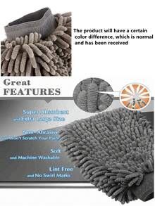 1pc Gray Chenille Car Wash Glove, Dirt-Resistant Cleaning Glove, Absorbent Microfiber Drying Glove, Large Double-Sided Car Wash Glove, Household Coral Fleece Wiping Supplies - Grey - View 2