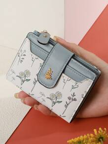 MADLEY 优雅花卉印花金属纽扣女士小钱包钱夹迷你钱包钱包秋季小钱包可爱钱包 - 黑色 - 查看 3