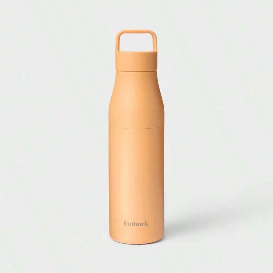 24oz Insulated Water Bottle - Metal Exterior With Plastic Liner - Spill-Proof Lid With Carry Handle - For Cold Beverages