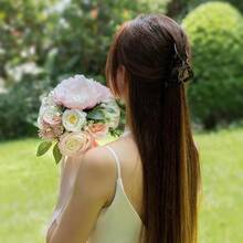 Dusty Blue Wedding Bouquets For Bride Bridesmaid, White Wedding Artificial Roses Flowers For Wedding Bouquets Ceremony, Anniversary - Blush Pink & Ivory - View 6