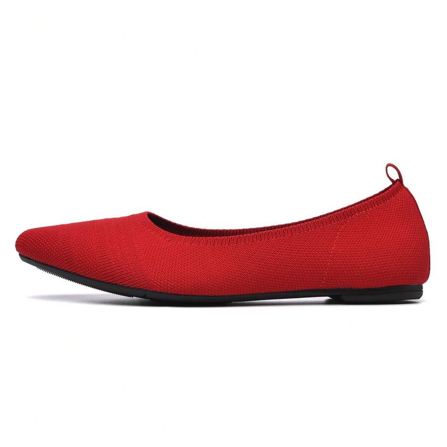 Knit Flats - Pointed Toe Knitted Flats - Solid Color, Slip On, Breathable - Casual, Everyday Wear - Women - Comfortable, Stylish, Versatile - Effortless Style, All Day Comfort - 紅色 - 查看 1