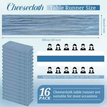 16 Pack Dusty Blue Cheesecloth Boho Gauze 21x120 Inch Rustic Romantic Long Table Runner For Wedding Party Bridal Shower Thanksgiving Christmas Decoration - Dusty Blue - View 2
