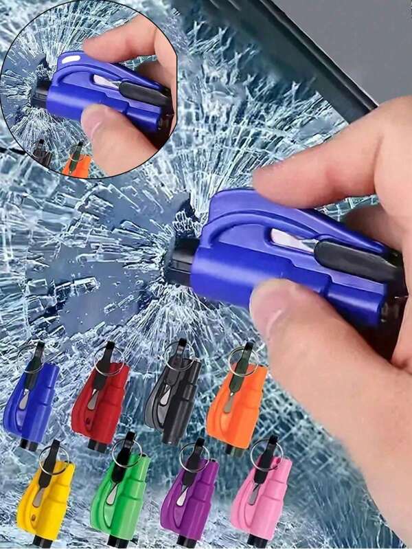 1 3-In-1 Emergency Seat Belt Cutter With Car Keychain And Whistle, Hammer, Mini Fire Hammer, Car Emergency Escape Tool, Window Breaker, Portable Rescue Tool Keychain, Emergency Hammer, Car Emergency Escape Device Window Breaker, Multi-Functional Emergency Car Window Glass Breaking Tool, For Rescue And Emergency Situations
