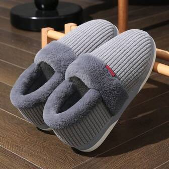 House Shoes For Men Fur Memory Foam Fashionable Warm Shoes Winter Soft Cozy Couple Slippers Male/Female Indoor/Outdoor