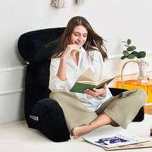 FELIN Almohada de lectura grande, almohada con funda de terciopelo para adultos, adolescentes y niños; soporte lumbar, siéntese en la cama para eliminar el reflujo, resistente a las manchas, funda removible - Negro - Ver 4