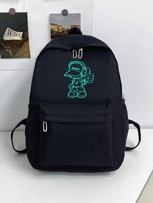 1 pieza Mochila de unicolor y moda, mochila casual de gran capacidad para hombres y mujeres - Negro - Ver 9