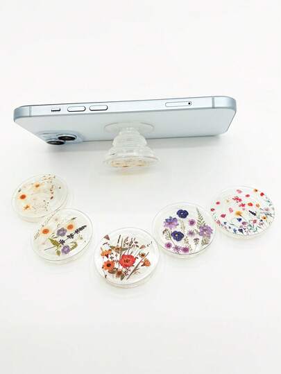 1pc Transparent Floral Phone Grip Holder, Foldable Air Cushion Stand, Retractable Phone Holder, Desktop Support Stand, Adjustable, Extendable, Lightweight, 360° Rotation, Compatible With Apple And Android Phones, Birthday, Family, Friend Gift, Squeeze Air Bubble Phone Stand, Phone Accessory Compatible With IPhone, Android Phone, Gift For Birthday, Family, Friends Push-Pull Phone Grip Phone Accessories