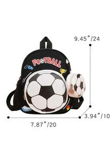 1. Football Backpack, Cute And Youthful Design, Lightweight And Practical, Multi-Functional, Featuring Lightweight Backpack Body, Zipper Closure, Adjustable Shoulder Straps, And Layered Storage Design. Ample Capacity To Easily Accommodate Daily Essentials, Suitable For Various Occasions. - Black - View 5
