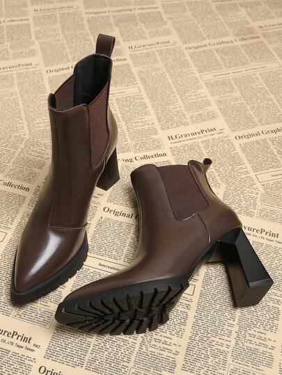 2025冬季新款优雅女士靴子，粗跟高跟尖头踝靴，百搭切尔西靴，秋冬季时尚踝靴