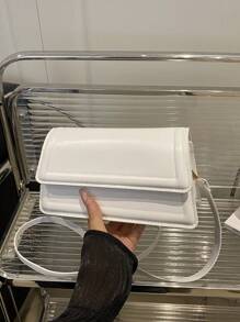 New Fashion Women's Handbag, Solid Color Fabric Material, Large Capacity Square Bag, Simple Stylish Versatile Elegant Shoulder Bag With Detachable Adjustable Strap - White - View 4