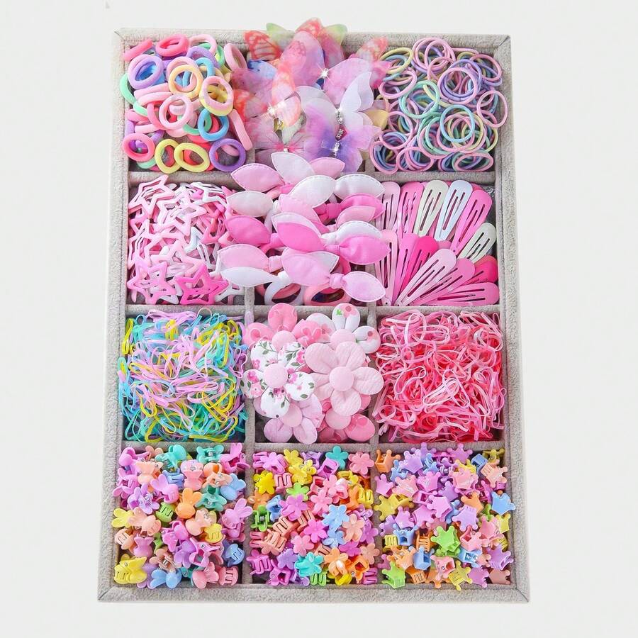 870 Stück/Set Mädchen Schleifen, Sterne, Blumen, Netz Schmetterling minimalistischer süßer Prinzessin Haarschmuck Set mit Haargummis, Haarclips, Haarspangen, für den täglichen Gebrauch und als Geschenk, Geschenke, Schleifen, Kopfschmuck, Reisen, Geburtstag - Verschiedenfarbig - Übersicht 1