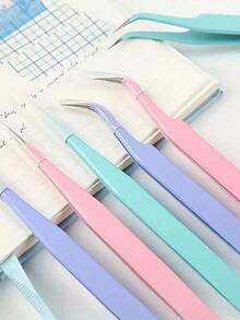 4-Piece Set Of Stainless Steel Tweezers, Jewelry Making Tools, Epoxy Resin Mold Tools, Color Tweezers Kit, Handmade Jewelry Accessory Color Scrapbook Tweezers, Straight And Curved Tweezers Are Suitable For DIY, Scrapbook, And Are Good Helpers For Beads And Delicate Projects. Guka Flower, Pink/Blue/Purple/Black - Màu tím - Xem 2