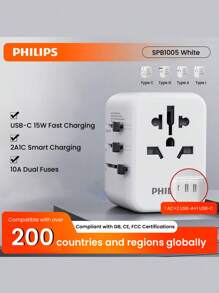 PHILIPS 1  Travel Adapter - Multi-Function Charger With International Conversion Plug, Essential For Business Travel, Compatible With US, Australia, UK, EU Sockets