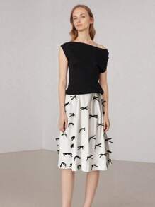 Women Summer Long Skirt Casual Elegant Cute Bow Elastic Waist A-Line Skirt For Beach Vacation Club Streetwear