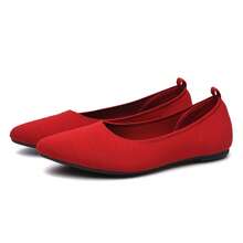 Knit Flats - Pointed Toe Knitted Flats - Solid Color, Slip On, Breathable - Casual, Everyday Wear - Women - Comfortable, Stylish, Versatile - Effortless Style, All Day Comfort - 紅色 - 查看 5