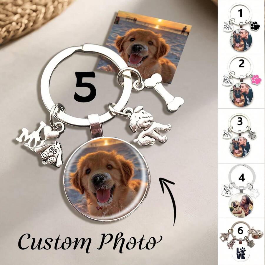 Custom DIY Dog Photo Keychain I Love Dog Glass Crystal Pendant Mini Heart Keychain Car Key Man And Girl Favorite Gift,Customized Keychains & Accessories,Easy Comfort, ,Colorful,Cute,Adorable,Funny,Kawaii,Y2K,Stylish,Unisex,Casual,Custom,Personalized,Unique,Customized,Ideal Gifts For Him,Ideal Gifts For Her,Her,Boyfriend,Girlfriend,Family,Friends - Silver - View 1