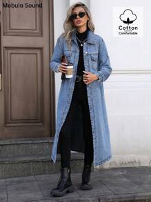 Mobula Sound# Casual Fashionable Spring/Summer/Autumn Versatile Elegant Student Y2K Style Long Denim Jacket - Blue - View 2
