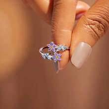 Anello aperto in argento sterling 925, con design a fiore e foglia in zirconia cubica, adatto per uso quotidiano, regalo di compleanno