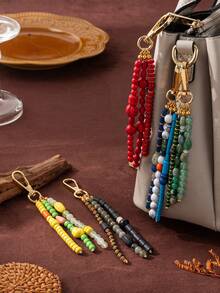 1pc Fashionable Exquisite Multi-Color Bead Keychain Bag Decoration. Plated With 18K Gold, Suitable For Daily DIY Decoration.
