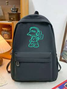 1 pieza Mochila de unicolor y moda, mochila casual de gran capacidad para hombres y mujeres - Negro - Ver 4
