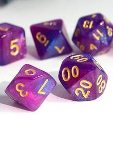 7pcs Multi-Faceted Dice Set, Overall Purple Color With Gold Numbering, Suitable For Outdoor Party Games, Role-Playing Games, Also Great As Christmas, Halloween, Birthday Gifts