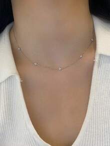 1 chiếc vòng cổ mặt dây chuyền bằng đồng đính đá Zirconia hình cỏ ba lá thời trang, thanh lịch và tinh tế, thích hợp cho lễ tốt nghiệp, trở lại trường, quà tặng, trang phục thường ngày, vòng cổ nữ - phong cách 1 - Xem 1