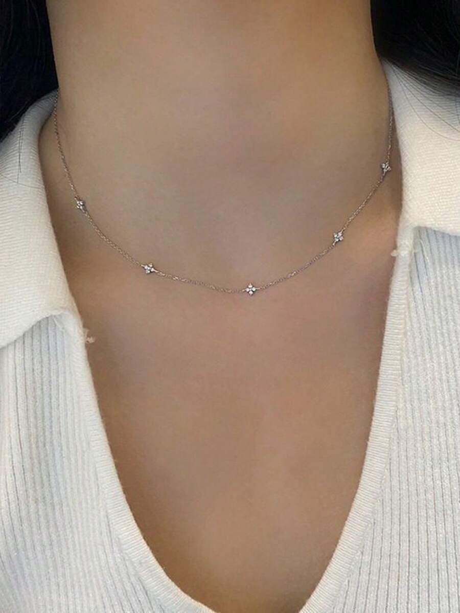 1 chiếc vòng cổ mặt dây chuyền bằng đồng đính đá Zirconia hình cỏ ba lá thời trang, thanh lịch và tinh tế, thích hợp cho lễ tốt nghiệp, trở lại trường, quà tặng, trang phục thường ngày, vòng cổ nữ - phong cách 1 - Xem 1