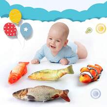 28cm逼真毛绒鱼玩偶（非电动）宠物抱枕仿真逗鱼毛绒玩偶逗猫毛绒鱼玩偶金鱼鲫鱼鲤鱼小丑鱼柔软填充动物鲤鱼毛绒抱枕玩偶创意睡垫（手工测量尺寸，可能有轻微偏差） - 彩色 - 查看 12