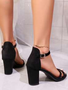 Teenagers' Open Toe Criss-Cross High Heel Sandals, Simple Buckle Strap Comfortable Girl's High Heel Sandals - Black - View 4