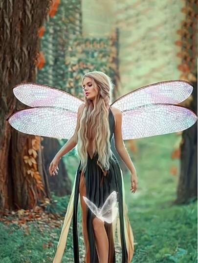 1 Piece Christmas Carnival Party Performance Adult Forest Fairy Gradient Dragonfly Festival Party Dress Wings