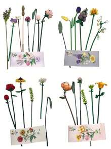 1 Box Miniature Building Blocks Artificial Flowers Bundle Diy Unique Decor For Home, Plant Series, Suitable As Home Decoration, Girlfriend's Gift, Mother's Day Gift, Birthday Gift, Toy, Lavender And Pink Rose Room Decoration