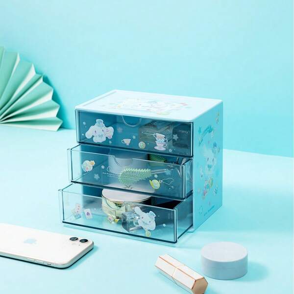 Miniso Unidade de armazenamento MINISO Sanrio Cinnamoroll com várias gavetas, gavetas fáceis de puxar e estrutura leve, design adorável da Hello Kitty/Melody, adequado para cômodas, dormitórios e organização de viagens (1 peça)