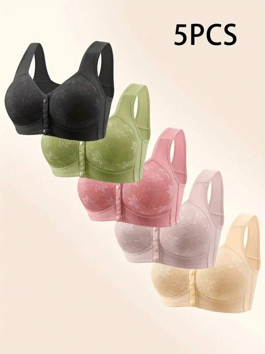 5-Piece Set, Front Closure, Thin Cup, Comfortable, Bra, No Steel Rim - Nhiều màu - Xem 1