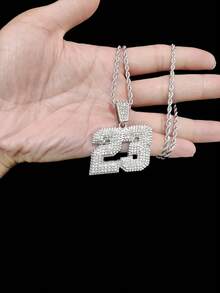 1pc #23 Shaped Pendant With 9mm Cuban Chain, Classic Retro Punk Necklace, Unisex Hip Hop Numeral Pendant Necklace, Suitable For Daily Wear Or Party, 2 Chain Styles Available - Silver - View 6