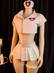 Sexy Lingerie, Cosplay, Sexy Nurse Uniform Set, 5-Piece Set: Top + Skirt + Panties + Headband + Leg Rings, Ladies Lingerie And Sexy Lingerie Set