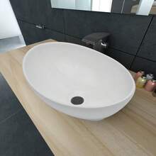 Joinmee Vasque à poser ovale blanche 40x33 cm, lavabo en céramique brillant pour salle de bain, lave-mains moderne au-dessus du comptoir - Blanc - Voir 1