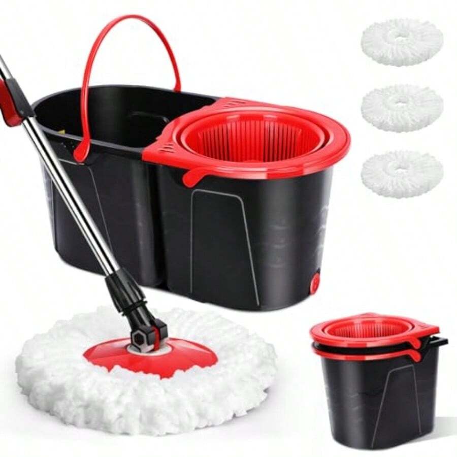 2025 Popular Styles Spin Mop And Bucket With Wringer Set For Home360° Mop And Bucket With Separate Clean And Dirty Water Wet Dust Mop For Floor Cleaning With 3 Mop HeadsFamily Choice